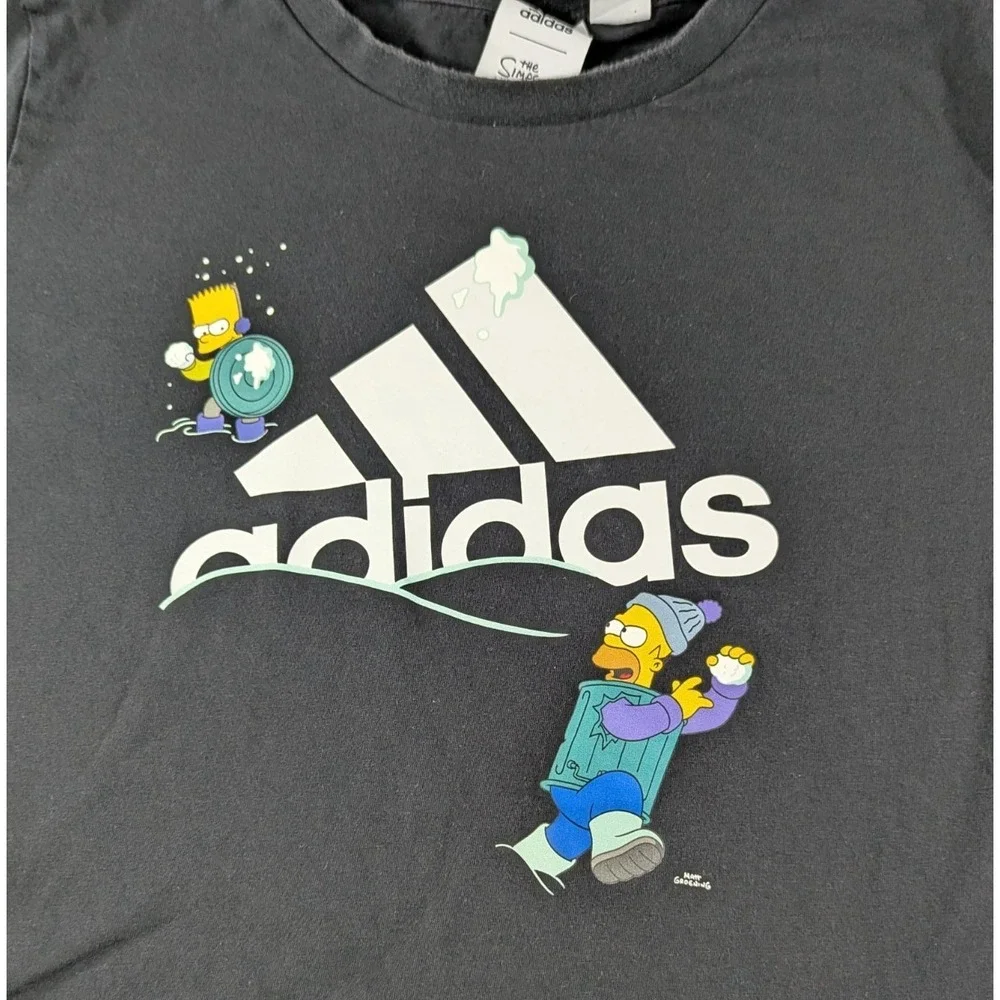 Adidas x The Simpsons Mens L Black T-Shirt Bart Homer Snowball Graphic Tee
